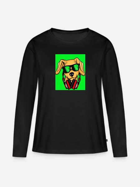 Chien avec écouteurs et fond vert - T-shirt manches longues Premium bio Femme - noir