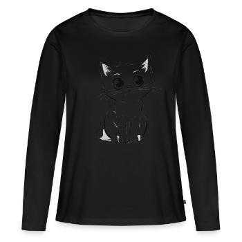Chat mignon - T-shirt manches longues Premium bio Femme - noir - Devant - Julia (174cm)
