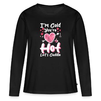 Câlins Câlins Tendresse Famille - T-shirt manches longues Premium bio Femme - noir - Devant - Julia (174cm)