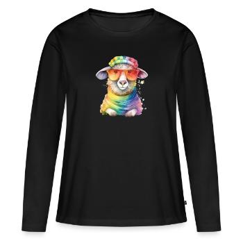Buntes cooles Schaf mit Hut und Sonnenbrille - Frauen Premium Bio Langarmshirt - Schwarz - Vorne - Julia (174cm)