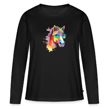 Colorful cool horse with sunglasses - Women's Premium Organic Long Sleeve Shirt - black - Front - Julia (174cm)