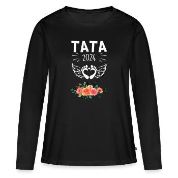 Tata 2024 Annonce Naissance Bébé Fleurs - T-shirt manches longues Premium bio Femme - noir - Devant - Julia (174cm)