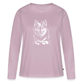Pomsky chien chien chien Wilsigns - T-shirt manches longues Premium bio Femme - rose poudré - Devant - Julia (174cm)