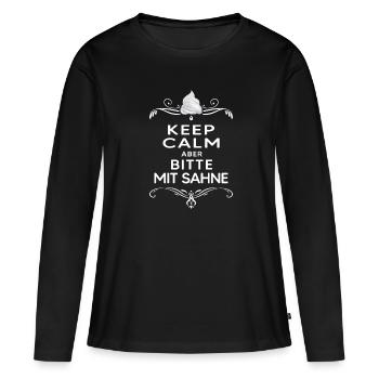 pause déjeuner « restez calme mais s’il vous plaît avec de la crème"chill - T-shirt manches longues Premium bio Femme - noir - Devant - Julia (174cm)
