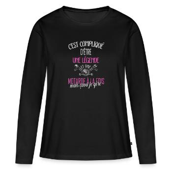 Femme motarde maman motarde maillot motarde moto - T-shirt manches longues Premium bio Femme - noir - Devant - Julia (174cm)