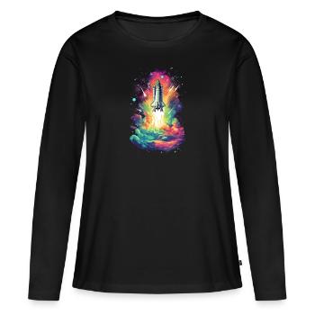 Lancement de fusée de la navette spatiale - T-shirt manches longues Premium bio Femme - noir - Devant - Julia (174cm)