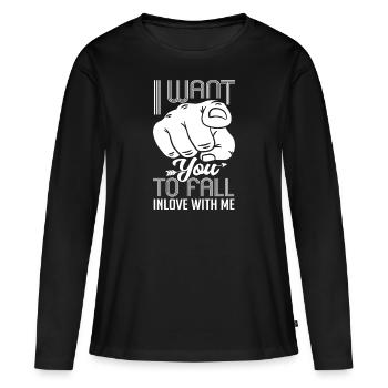 Index finger I want you to fall in love - Women's Premium Organic Long Sleeve Shirt - black - Front - Julia (174cm)