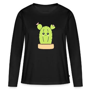 Cactus Kawaii Plante Kawaii Succulentes Kawaii - T-shirt manches longues Premium bio Femme - noir - Devant - Julia (174cm)