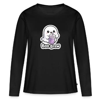 Kawaii Boo Brew Ghost - T-shirt manches longues Premium bio Femme - noir - Devant - Julia (174cm)