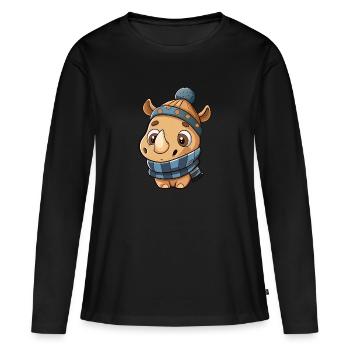 Rhinocéros mignon avec écharpe et chapeau à pompon. - T-shirt manches longues Premium bio Femme - noir - Devant - Julia (174cm)