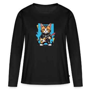 Cat Rocker Cat HardRock Gift - T-shirt manches longues Premium bio Femme - noir - Devant - Julia (174cm)