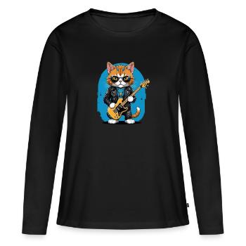 Cat Rocker Cat HardRock Gift - T-shirt manches longues Premium bio Femme - noir - Devant - Julia (174cm)
