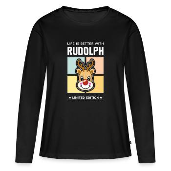 Rudolph - Frauen Premium Bio Langarmshirt - Schwarz - Vorne - Julia (174cm)