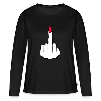 Mittelfinger einer Frau 3C - Frauen Premium Bio Langarmshirt - Schwarz - Vorne - Julia (174cm)