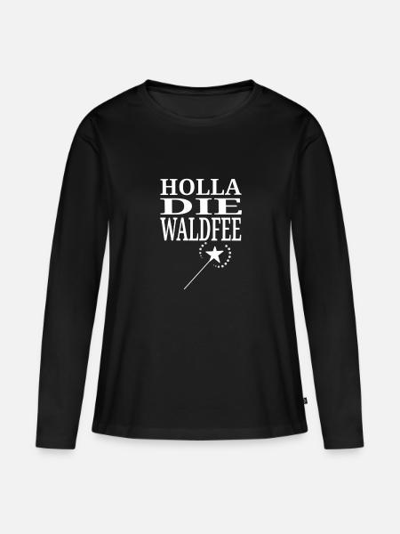 Holla die Waldfee - Frauen Premium Bio Langarmshirt - Schwarz