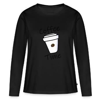 Heure du café - T-shirt manches longues Premium bio Femme - noir - Devant - Julia (174cm)