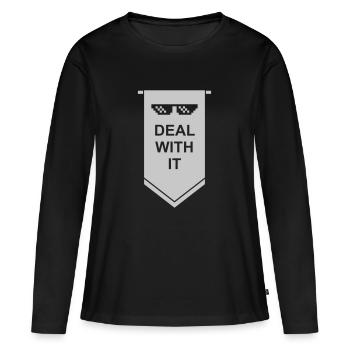 Bannière Traitez-le - T-shirt manches longues Premium bio Femme - noir - Devant - Julia (174cm)
