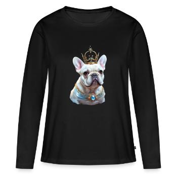 Tête de bouledogue français sur chemise et accès - T-shirt manches longues Premium bio Femme - noir - Devant - Julia (174cm)