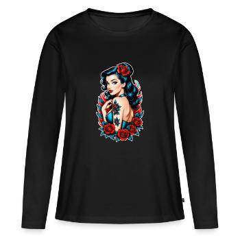 Rockabilly / Pin-up / Années 50 - T-shirt manches longues Premium bio Femme - noir - Devant - Julia (174cm)