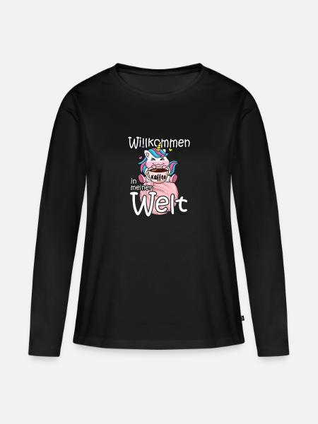 Wolle Und Kaffee Süßes Einhorn - Frauen Premium Bio Langarmshirt - Schwarz