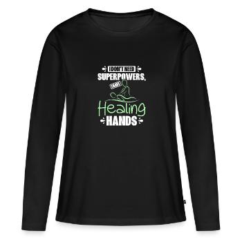 J’ai des mains guérisseuses Massothérapeute - T-shirt manches longues Premium bio Femme - noir - Devant - Julia (174cm)