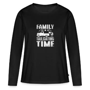 L’heure du hayon en famille - T-shirt manches longues Premium bio Femme - noir - Devant - Julia (174cm)