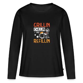 Grillin chillin et recharge Hayon - T-shirt manches longues Premium bio Femme - noir - Devant - Julia (174cm)