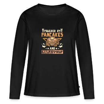 Alimenté par des crêpes et du sirop d’érable - T-shirt manches longues Premium bio Femme - noir - Devant - Julia (174cm)