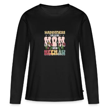 Groovy Flowers Le bonheur, c’est être un meemaw - T-shirt manches longues Premium bio Femme - noir - Devant - Julia (174cm)