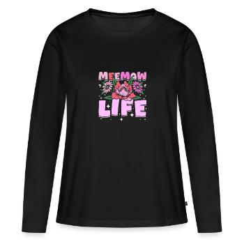 Groovy Flowers Meemaw life - T-shirt manches longues Premium bio Femme - noir - Devant - Julia (174cm)