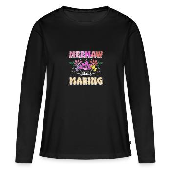 Groovy Flowers Meemaw en devenir - T-shirt manches longues Premium bio Femme - noir - Devant - Julia (174cm)