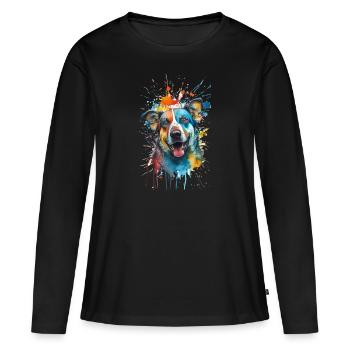 Motif Spash pour tous les amoureux des chiens - T-shirt manches longues Premium bio Femme - noir - Devant - Julia (174cm)
