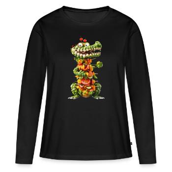 Krokodil Kebab - Frauen Premium Bio Langarmshirt - Schwarz - Vorne - Julia (174cm)