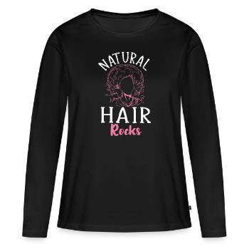 Cheveux bouclés Boucles afro Cheveux naturels - T-shirt manches longues Premium bio Femme - noir - Devant - Julia (174cm)