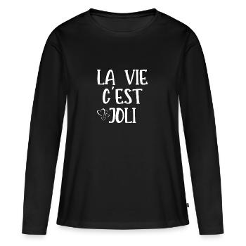 la vie c'est joli - T-shirt manches longues Premium bio Femme - noir - Devant - Julia (174cm)