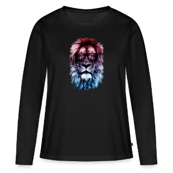 Lion hipster - T-shirt manches longues Premium bio Femme - noir - Devant - Julia (174cm)