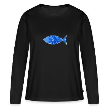 Poisson Jésus Poisson Ichthys Cyanotype Nature Imprimer - T-shirt manches longues Premium bio Femme - noir - Devant - Julia (174cm)