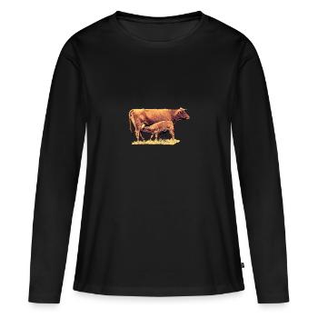 Vache avec veau - T-shirt manches longues Premium bio Femme - noir - Devant - Julia (174cm)