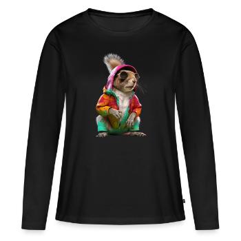 Eichhörnchen mit Sonnenbrille Bunt Coole Waldtiere - Frauen Premium Bio Langarmshirt - Schwarz - Vorne - Julia (174cm)