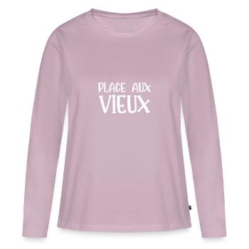 place aux vieux - T-shirt manches longues Premium bio Femme - rose poudré - Devant - Julia (174cm)