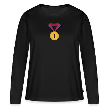 médaille de sport - T-shirt manches longues Premium bio Femme - noir - Devant - Julia (174cm)