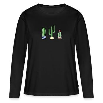 KAKTUS SIMPEL STACHELIG MINIMALISTISCH - Frauen Premium Bio Langarmshirt - Schwarz - Vorne - Julia (174cm)