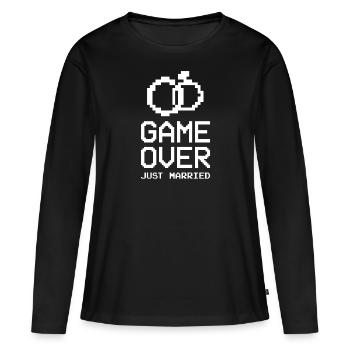 Pixel Retro Gaming - Game Over - Just married - - Women's Premium Organic Long Sleeve Shirt - black - Front - Julia (174cm)
