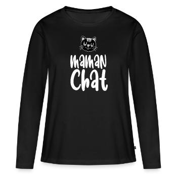 Maman chat. Maman d'un chat. - T-shirt manches longues Premium bio Femme - noir - Devant - Julia (174cm)
