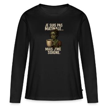 Zombie du Matin Version Femme - Café et Humour - T-shirt manches longues Premium bio Femme - noir - Devant - Julia (174cm)