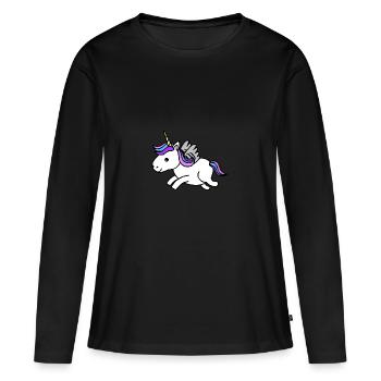 Unicorn Einhorn Fabelwesen Cartoon - Frauen Premium Bio Langarmshirt - Schwarz - Vorne - Julia (174cm)