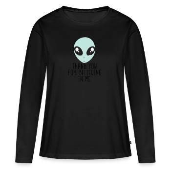 Alien / Zone 51 / UFO: Merci de croire en - T-shirt manches longues Premium bio Femme - noir - Devant - Julia (174cm)