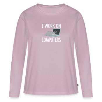 I Work On Computers Katze Informatik Kätzchen - Frauen Premium Bio Langarmshirt - Altrosa - Vorne - Julia (174cm)