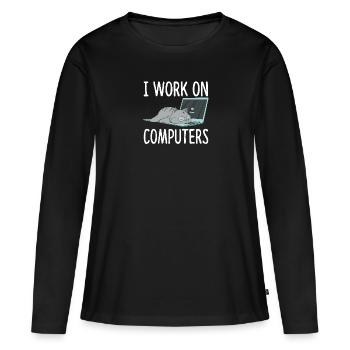I Work On Computers Katze Informatik Kätzchen - Frauen Premium Bio Langarmshirt - Schwarz - Vorne - Julia (174cm)