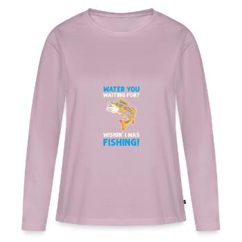 Pêche Pêche Poisson Appât Pêcheur - T-shirt manches longues Premium bio Femme - rose poudré - Devant - Julia (174cm)